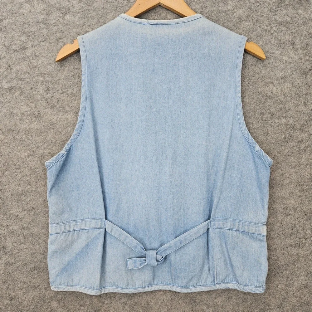 Casey & Max Women's Blue Denim Vest Size M Cotton Woven Lattice Patchwork V-Neck - Picture 6 of 6
